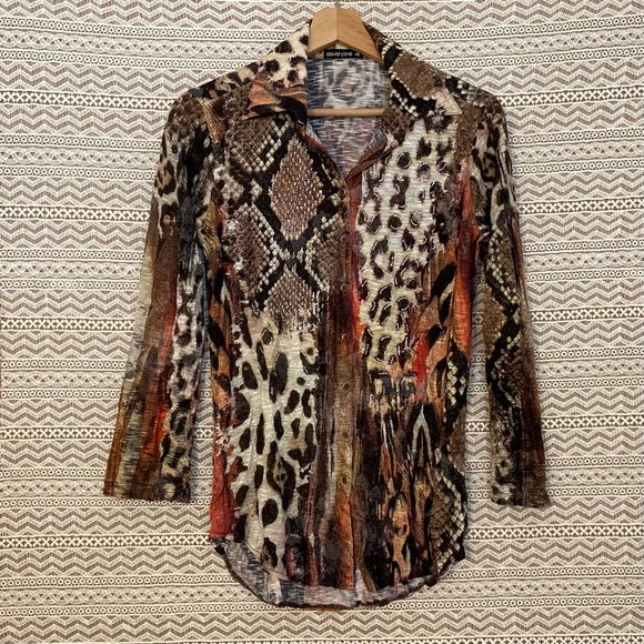 Animal Print Long Sleeve Blouse with Delicate Crystal Embellishments - G… - Picture 3 of 11